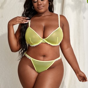 대비 미니 레이스 트림 언더 와이어 메쉬 란제리 세트